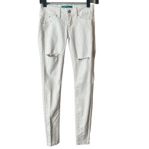 YMI WannaBettaButt Jeans Womens 0 White Skinny Mid‑Rise Stretch Denim Distressed